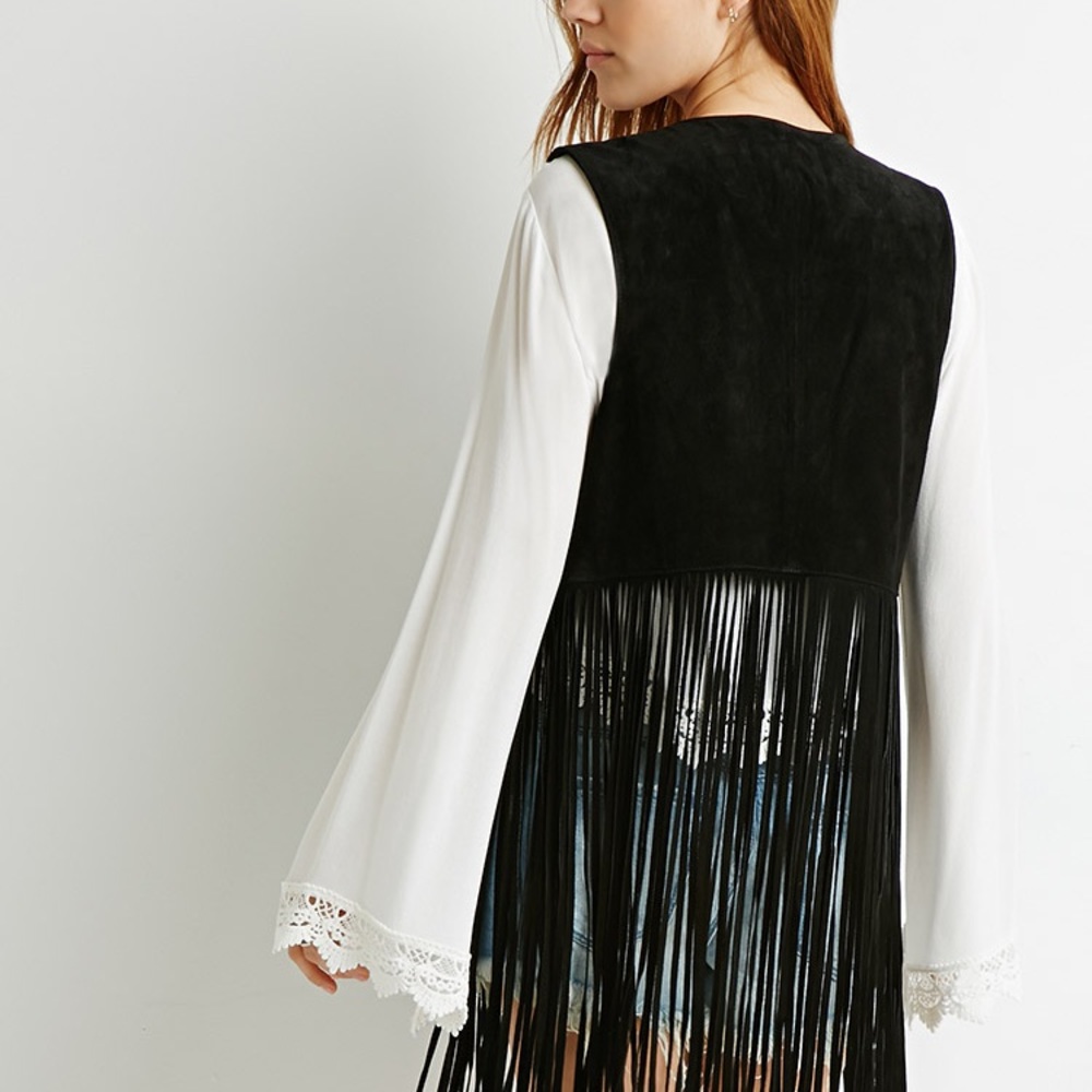 Forever 21 Contemporary Genuine Suede Fringe Vest
